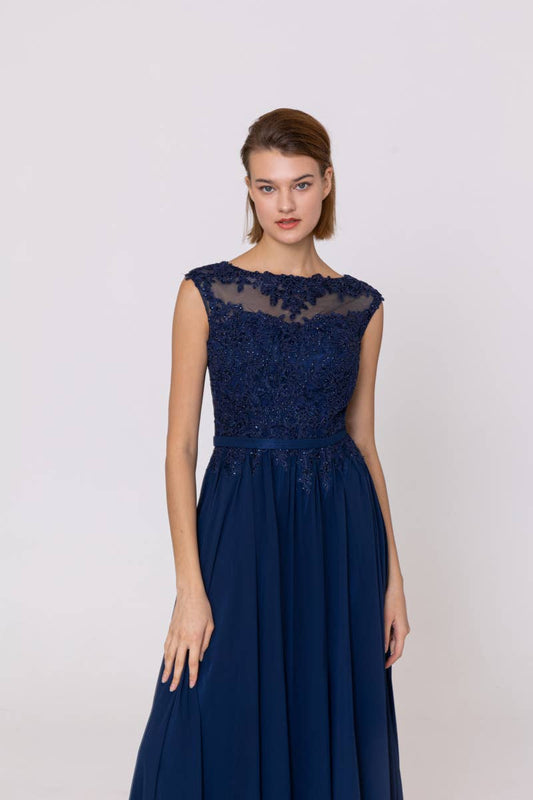 Dlhé spoločenské áčkové šaty s bohato zdobeným živôtikom a šifónovou sukňou Edity